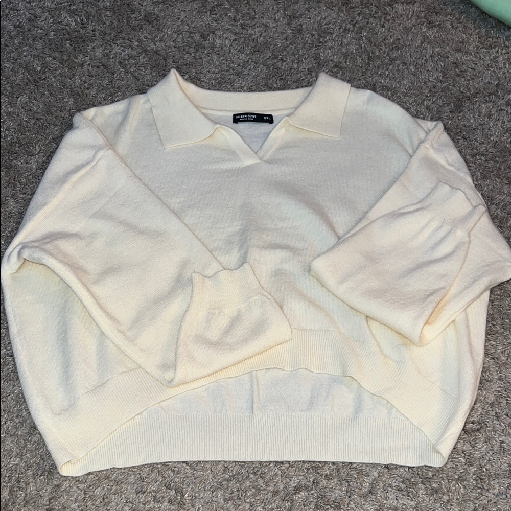 a new day Cream Collared V-Neck Pullover Sweater